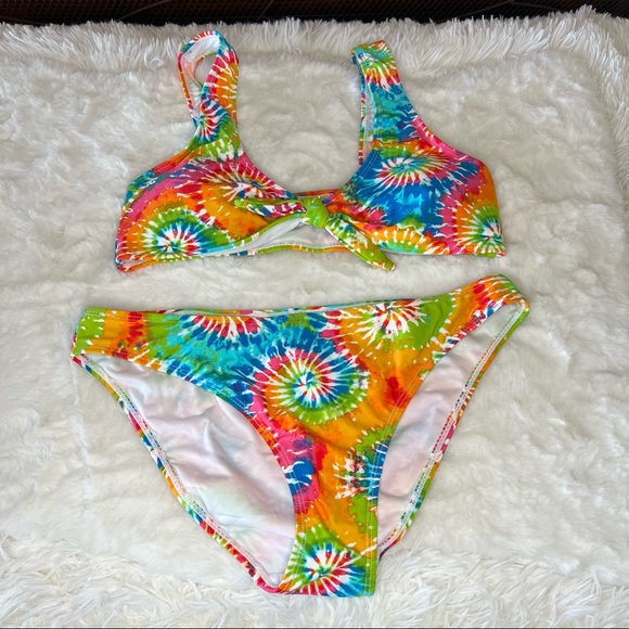 NEW Cabana Del Sol Rainbow Tie Dye Matching Bikini Set Size Large - Picture 3 of 7